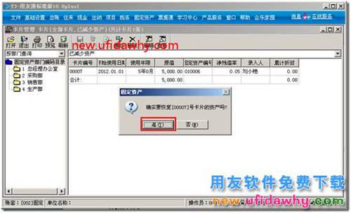 用友T3固定資產卡片做了資產減少，如何恢復？ 用友T3 第4張